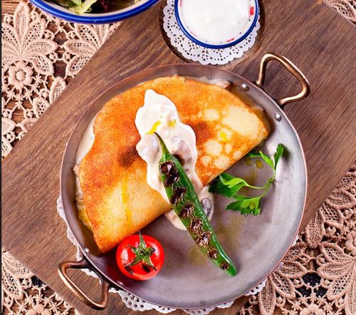 Картофельный блинчик с куриным строгановым