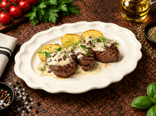 Медальоны из телятины с запеченным картофелем